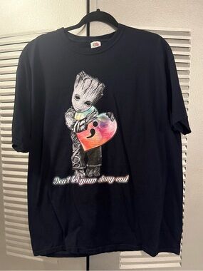 Black Groot Heart Graphic Tee - "Don't let your story end"